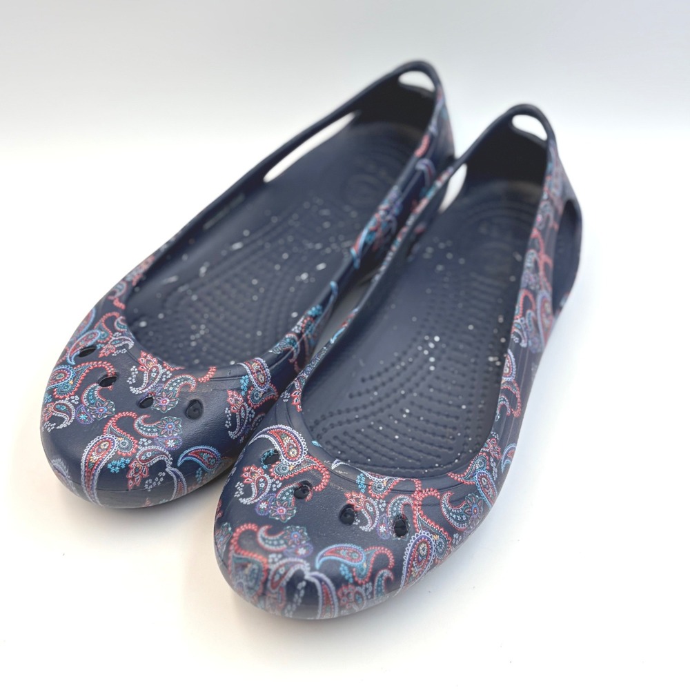 Crocs Vera Bradley Kadee Paisley Ballet Flats Navy Blue Slip On Shoes Womens 9